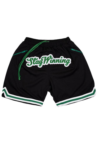 Stay Winning All Over Logo Green Hoop Shorts