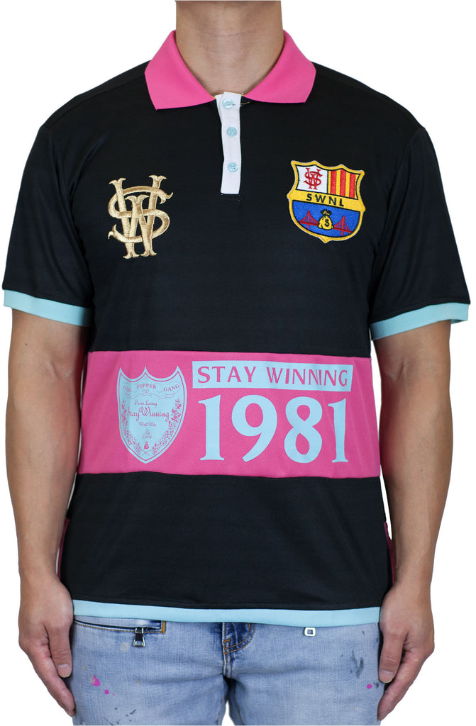 Stay Winning Schwarz/Rosa Fußball-Polo-T-Shirt
