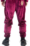 Stay Winning Embroidered Velour Maroon Joggers