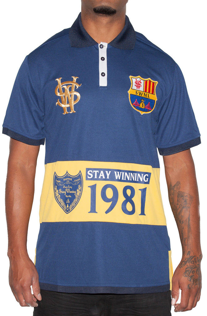Stay Winning Navy/Yellow Soccer Polo T-Shirt