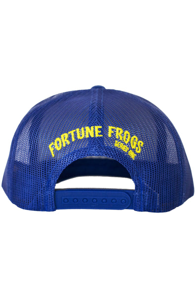 Bleiben Sie gewinnender Glücks-Frosch-blauer Fernlastfahrer-Hut