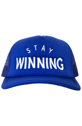 Bleiben Sie gewinnender Glücks-Frosch-blauer Fernlastfahrer-Hut
