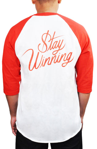 Stay Winning White/Red Baseball Tee
