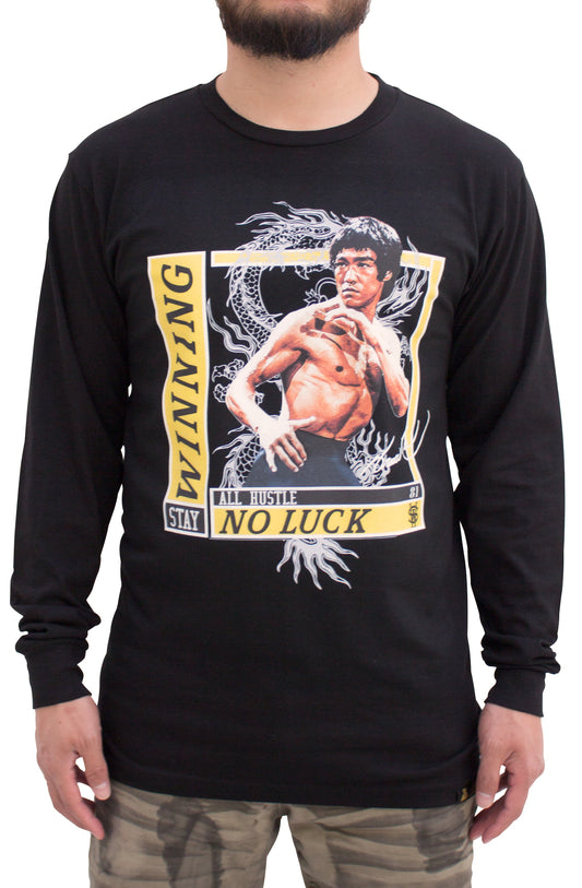 Stay Winning All Hustle No Luck Bruce Long Sleeve Black Tee