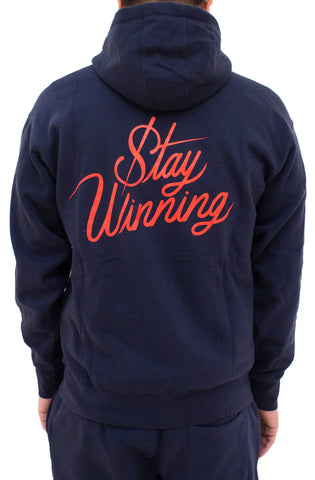 Stay Winning Hoodie mit durchgehendem Reißverschluss in Marineblau/Rot mit OG/Schriftzug-Logo