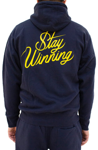 Luôn chiến thắng OG/Script Logo Áo hoodie có khóa kéo toàn thân màu xanh nước biển/màu vàng