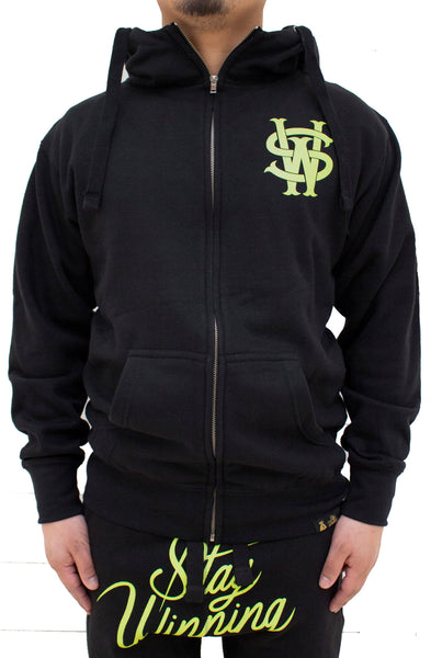 Luôn chiến thắng OG/Script Logo Áo hoodie có khóa kéo toàn thân màu đen/vàng neon