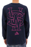 Stay Winning Never Losing Langarm-T-Shirt mit SW-Logo in Marineblau/Pink