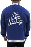 Stay Winning Original Logo/Script Blue/White Varsity Jacket