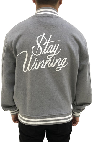 Stay Winning Original Logo/Script Grey/White Varsity Jacket