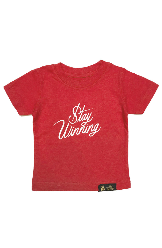Stay Winning Red Heather Toddler Script Tee