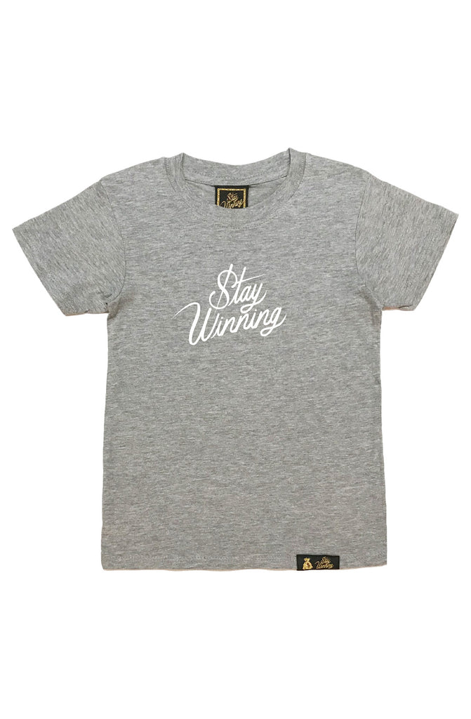Stay Winning Youth Grey Heather Script T-Shirt