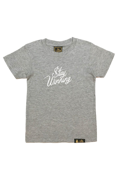 Stay Winning Youth Grey Heather Script T-Shirt